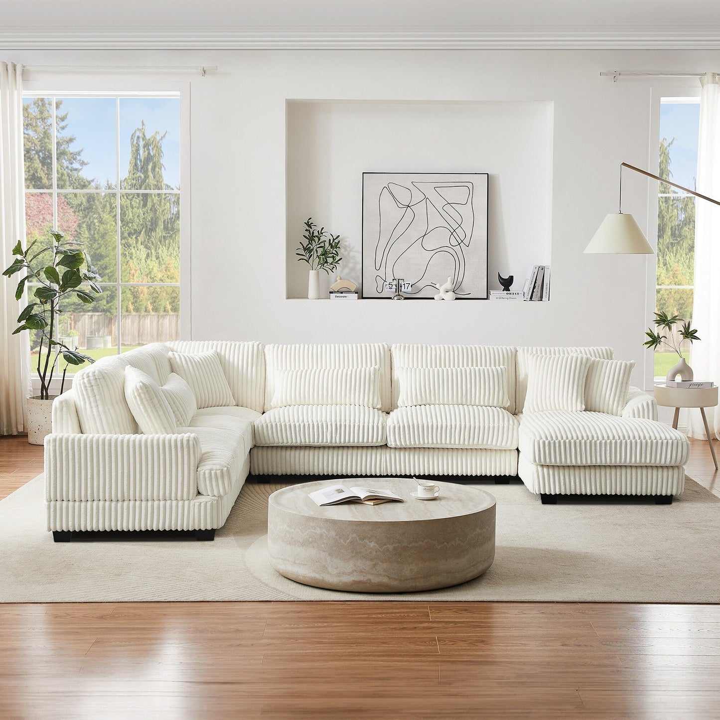 Oversized U-Shaped Sectional Sofa with Chaise, 4 Square and 3 Lumbar Pillows for Living Room