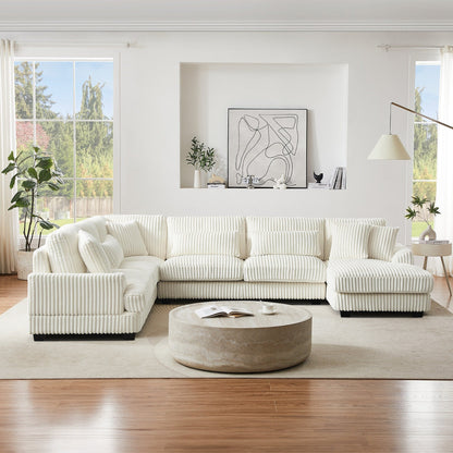 Oversized U-Shaped Sectional Sofa with Chaise, 4 Square and 3 Lumbar Pillows for Living Room
