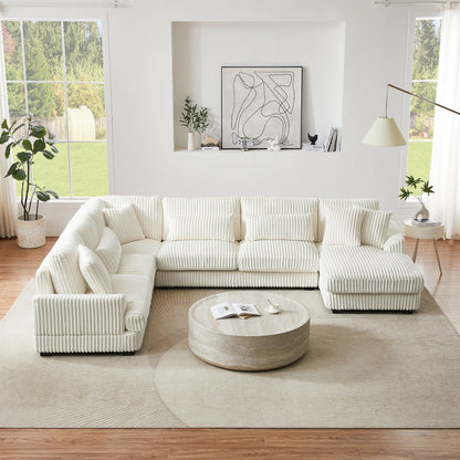 Oversized U-Shaped Sectional Sofa with Chaise, 4 Square and 3 Lumbar Pillows for Living Room