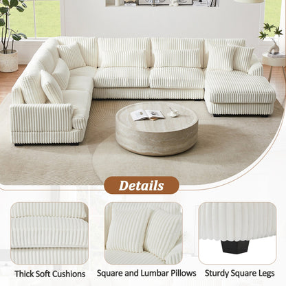 Oversized U-Shaped Sectional Sofa with Chaise, 4 Square and 3 Lumbar Pillows for Living Room