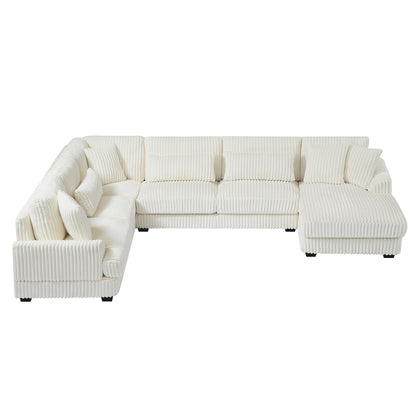 Oversized U-Shaped Sectional Sofa with Chaise, 4 Square and 3 Lumbar Pillows for Living Room