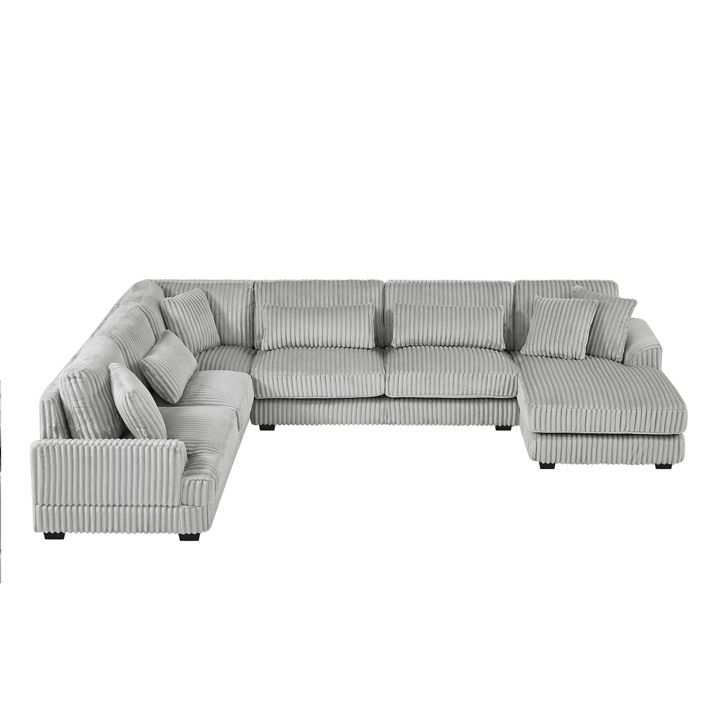 Oversized U-Shaped Sectional Sofa with Chaise, 4 Square and 3 Lumbar Pillows for Living Room
