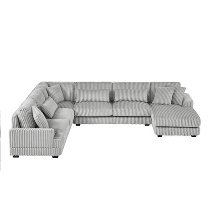 Oversized U-Shaped Sectional Sofa with Chaise, 4 Square and 3 Lumbar Pillows for Living Room