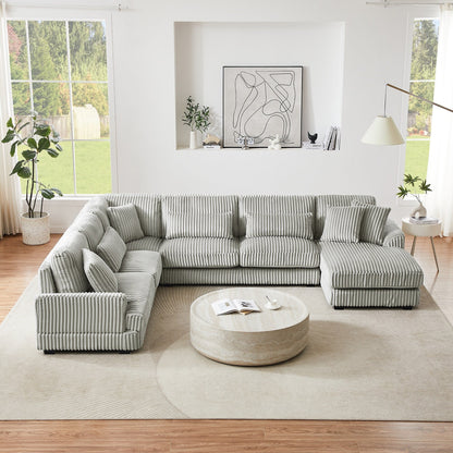 Oversized U-Shaped Sectional Sofa with Chaise, 4 Square and 3 Lumbar Pillows for Living Room