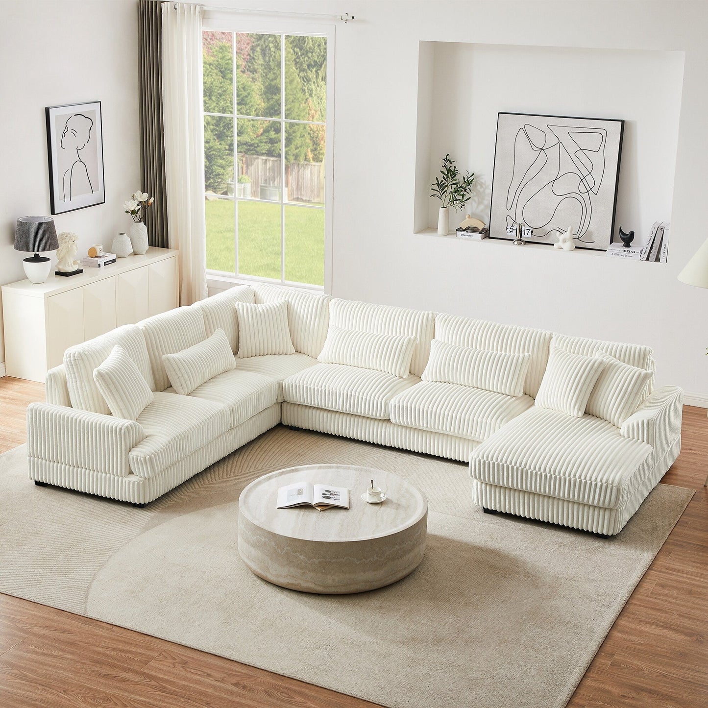 Oversized U-Shaped Sectional Sofa with Chaise, 4 Square and 3 Lumbar Pillows for Living Room