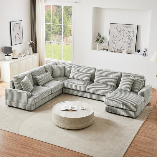 Oversized U-Shaped Sectional Sofa with Chaise, 4 Square and 3 Lumbar Pillows for Living Room