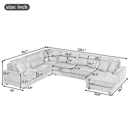 Oversized U-Shaped Sectional Sofa with Chaise, 4 Square and 3 Lumbar Pillows for Living Room