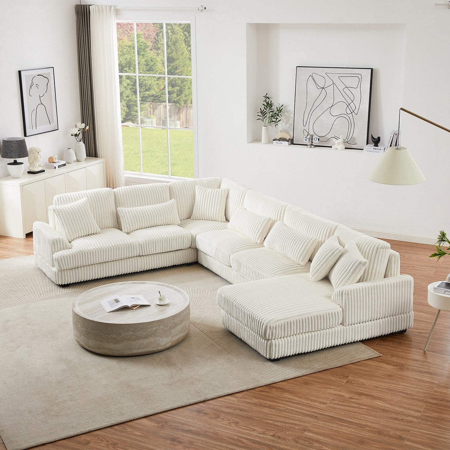 Oversized U-Shaped Sectional Sofa with Chaise, 4 Square and 3 Lumbar Pillows for Living Room