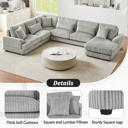 Oversized U-Shaped Sectional Sofa with Chaise, 4 Square and 3 Lumbar Pillows for Living Room
