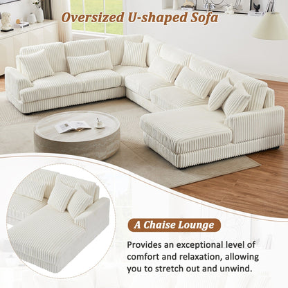 Oversized U-Shaped Sectional Sofa with Chaise, 4 Square and 3 Lumbar Pillows for Living Room