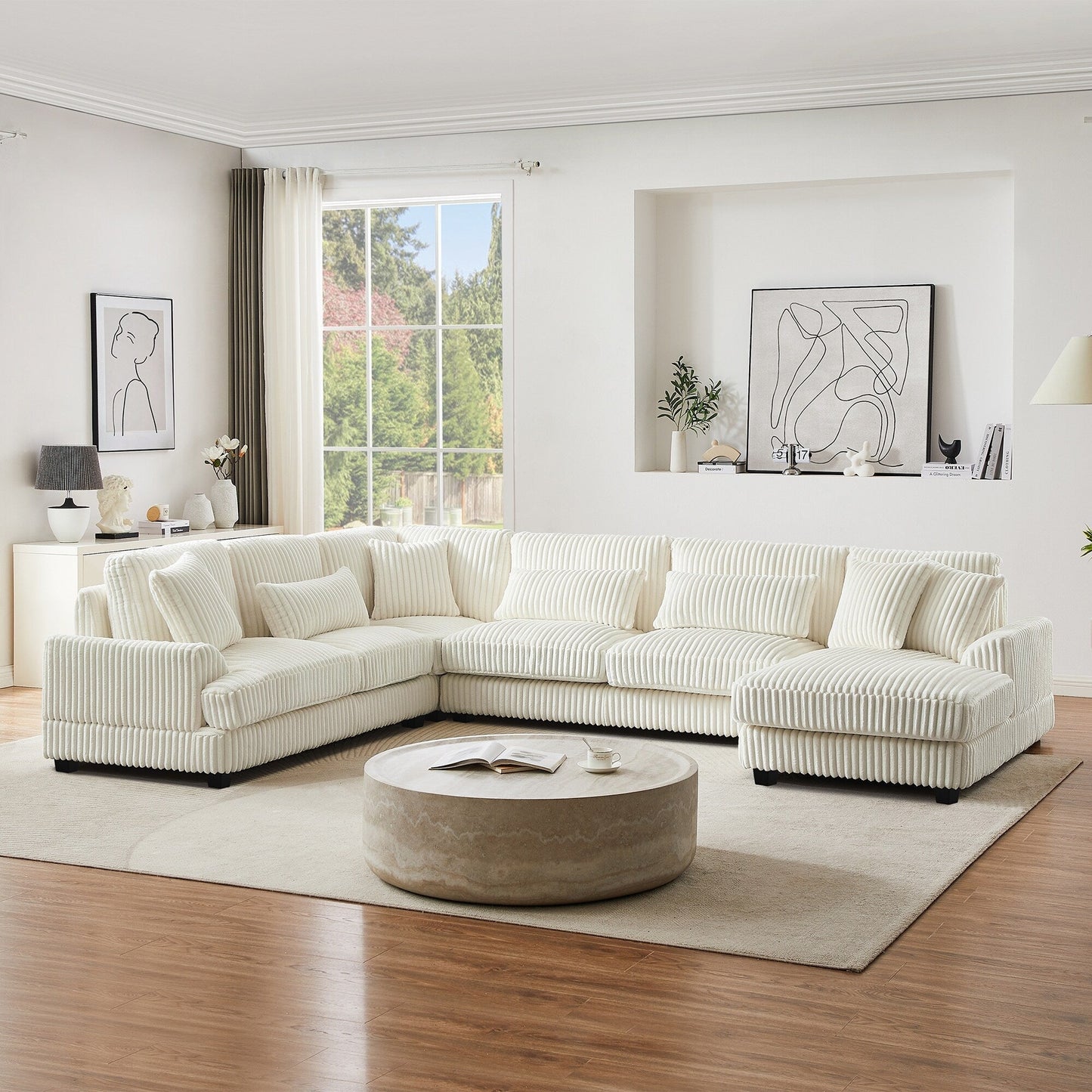 Oversized U-Shaped Sectional Sofa with Chaise, 4 Square and 3 Lumbar Pillows for Living Room
