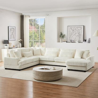 Oversized U-Shaped Sectional Sofa with Chaise, 4 Square and 3 Lumbar Pillows for Living Room