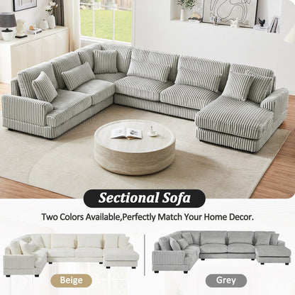 Oversized U-Shaped Sectional Sofa with Chaise, 4 Square and 3 Lumbar Pillows for Living Room