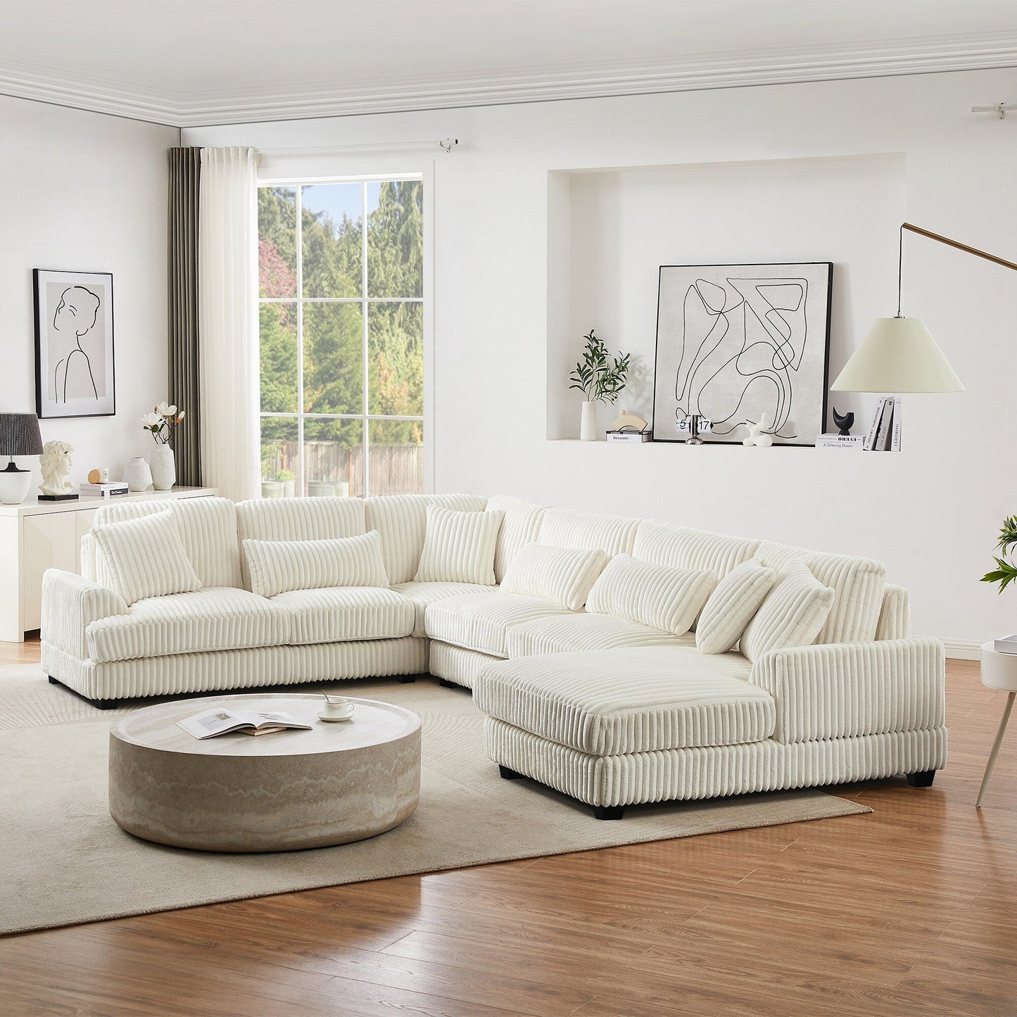 Oversized U-Shaped Sectional Sofa with Chaise, 4 Square and 3 Lumbar Pillows for Living Room