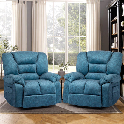 Oversized Upholstered Manual Recliner with 8-Point Vibration Massage, Lumbar Heating, 2 Side Pockets
