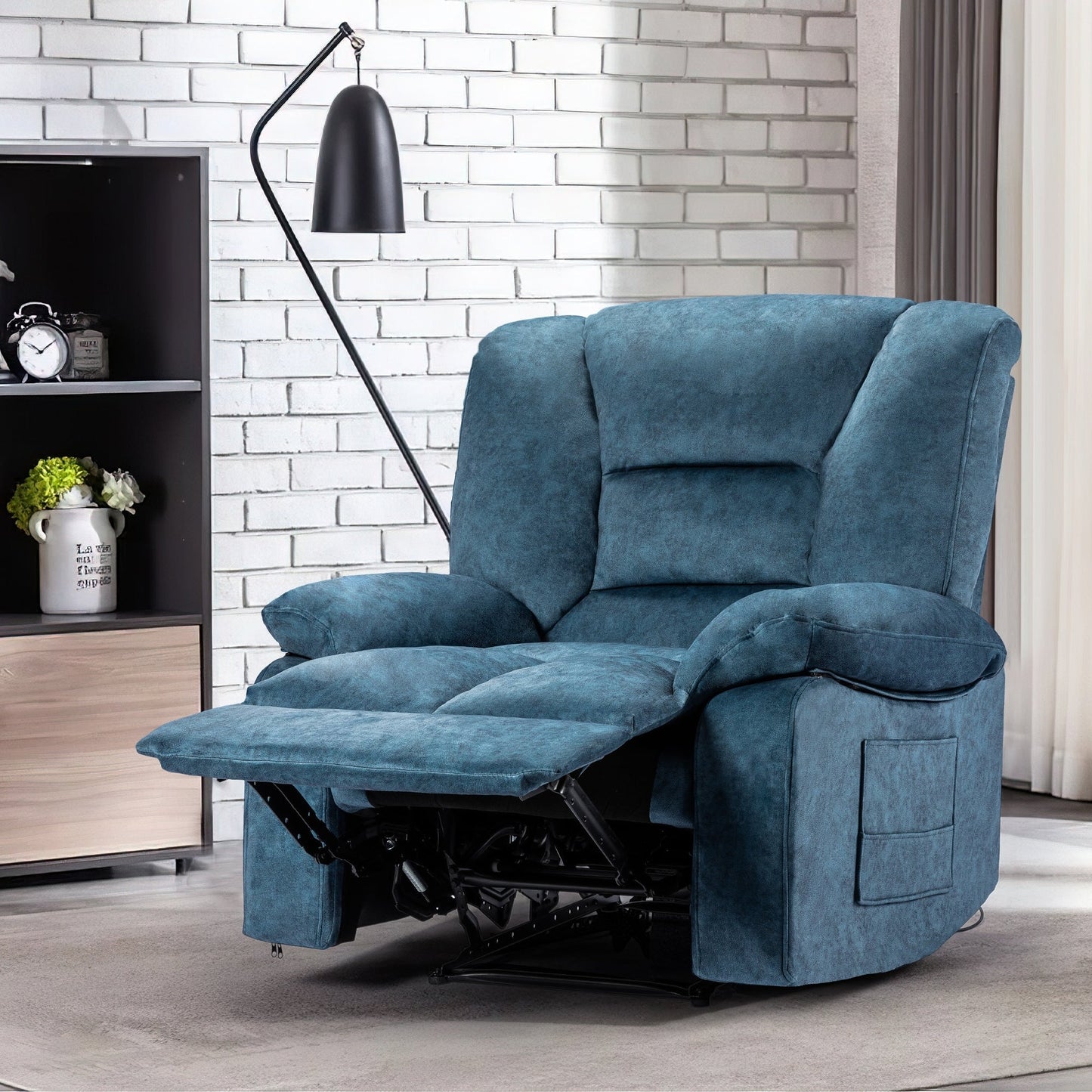 Oversized Upholstered Manual Recliner with 8-Point Vibration Massage, Lumbar Heating, 2 Side Pockets