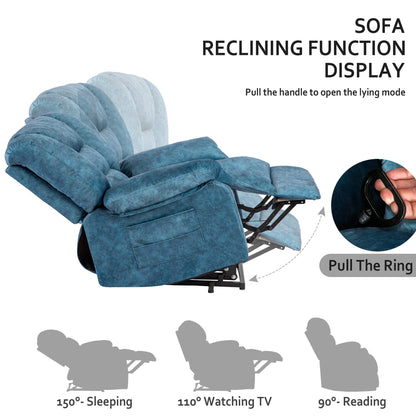 Oversized Upholstered Manual Recliner with 8-Point Vibration Massage, Lumbar Heating, 2 Side Pockets