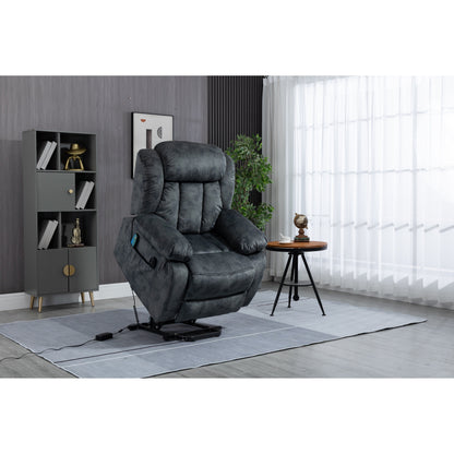 Oversized Velvet Upholstered Power Lift Recliner with Massage, Lumbar Heating, 2 Side Pockets, USB Port
