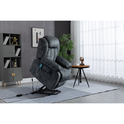Oversized Velvet Upholstered Power Lift Recliner with Massage, Lumbar Heating, 2 Side Pockets, USB Port