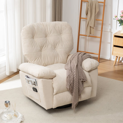 Overstuffed Swivel Glider Recliner Chair with Soft Artificial Fleece and Side Pocket
