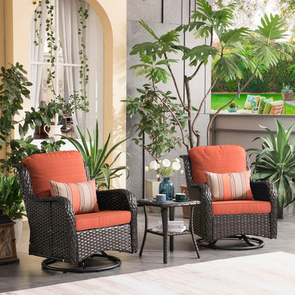 OVIOS 3-piece Patio Wicker Swivel Chair Set