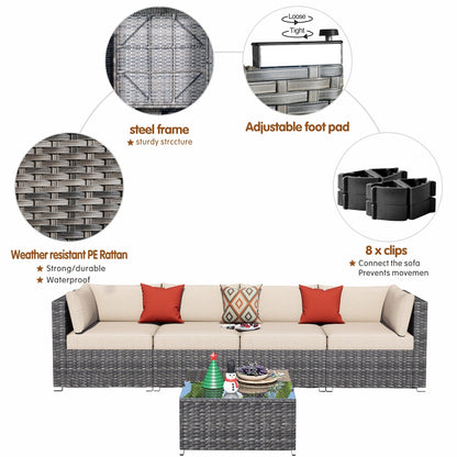OVIOS Deep Seat Wicker 5-piece Sectional Set