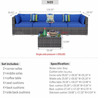 OVIOS Deep Seat Wicker 5-piece Sectional Set