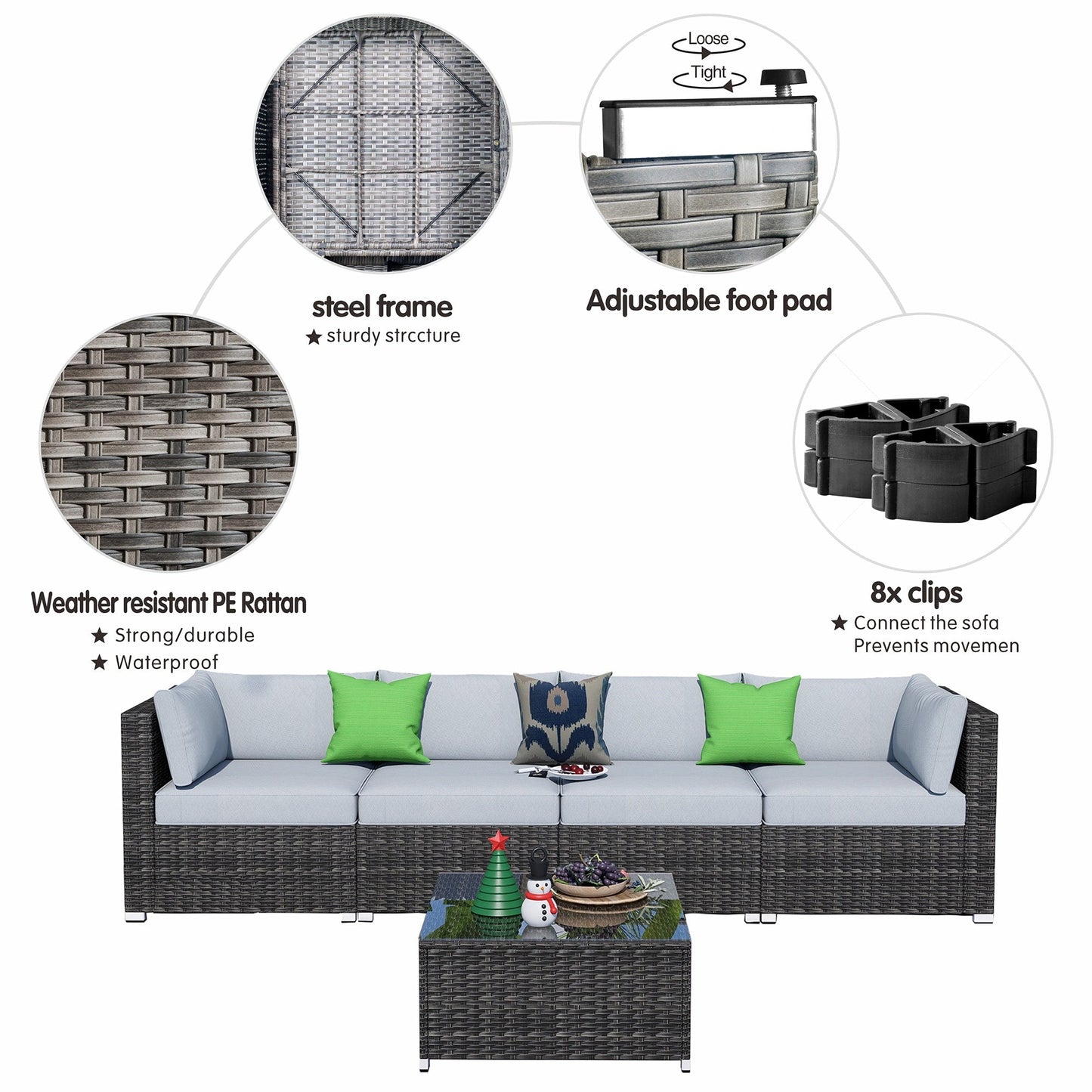 OVIOS Deep Seat Wicker 5-piece Sectional Set