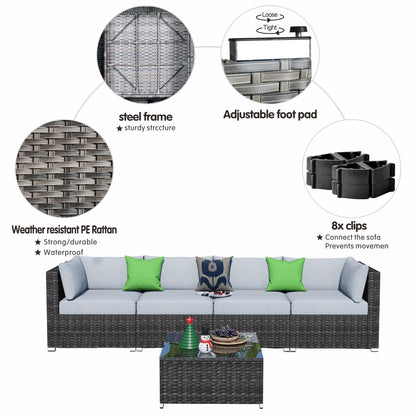 OVIOS Deep Seat Wicker 5-piece Sectional Set
