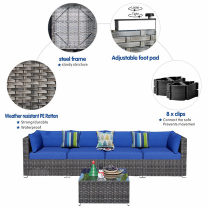 OVIOS Deep Seat Wicker 5-piece Sectional Set