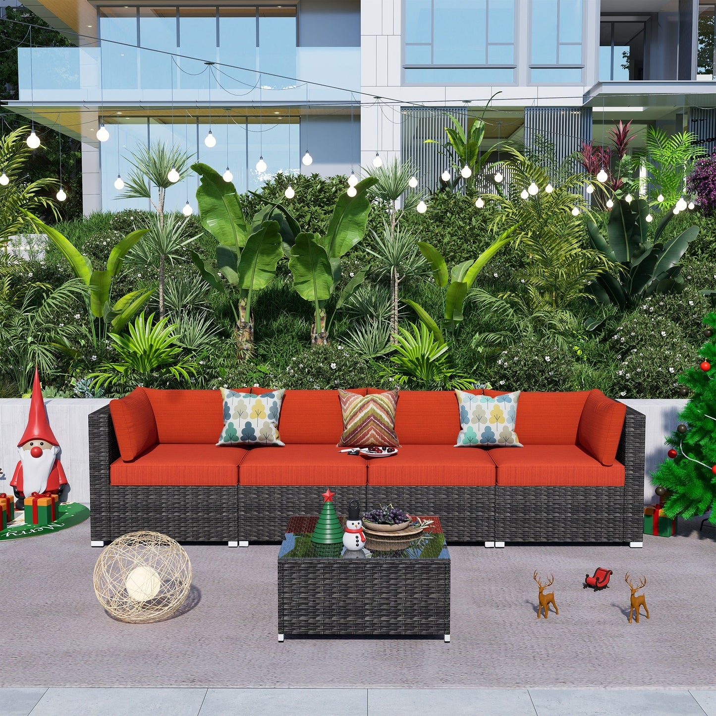 OVIOS Deep Seat Wicker 5-piece Sectional Set