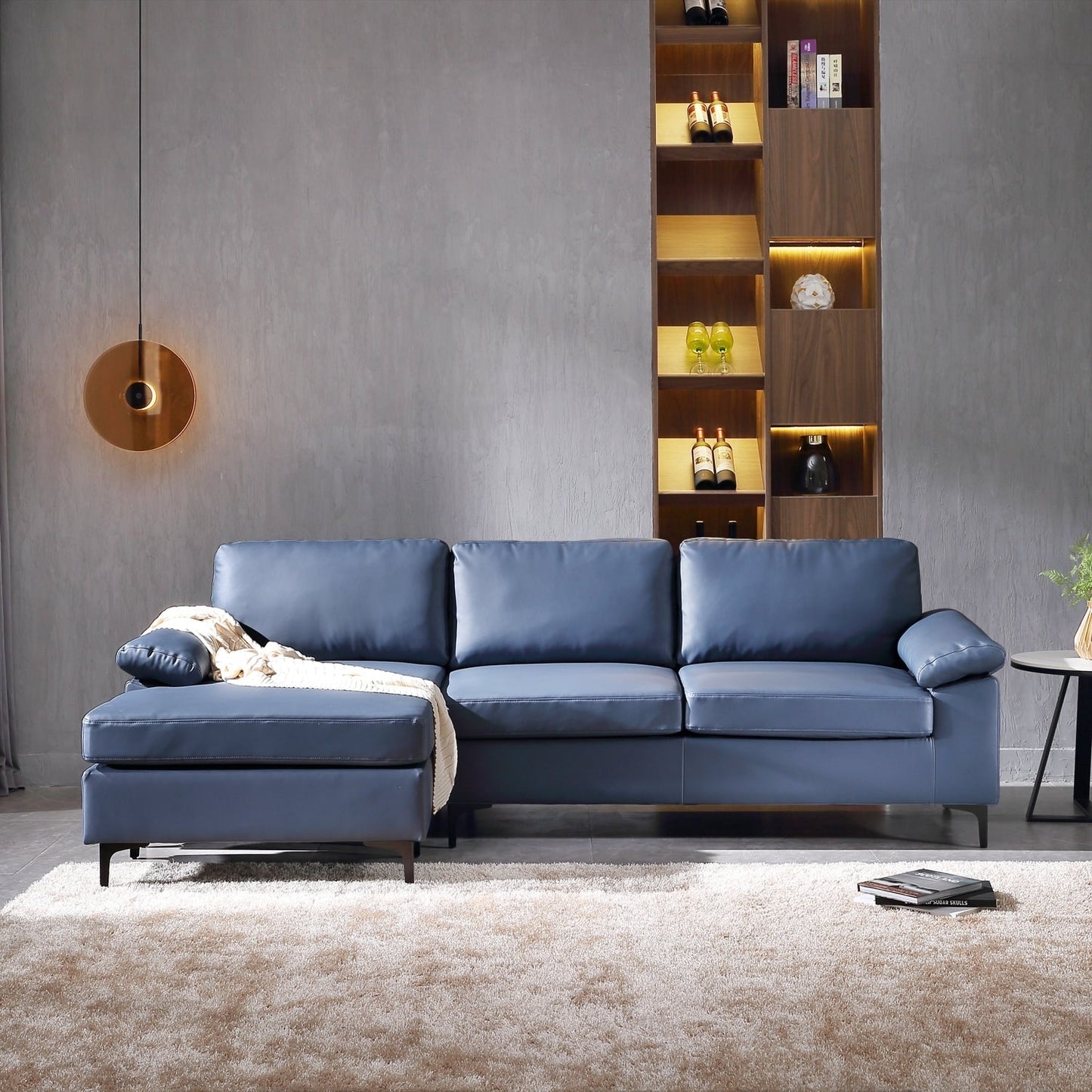 OVIOS Reversible Chaise Sofa With Fluffy Cushions Metal Legs