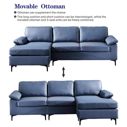 OVIOS Reversible Chaise Sofa With Fluffy Cushions Metal Legs