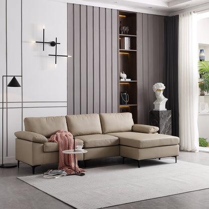 OVIOS Reversible Chaise Sofa With Fluffy Cushions Metal Legs
