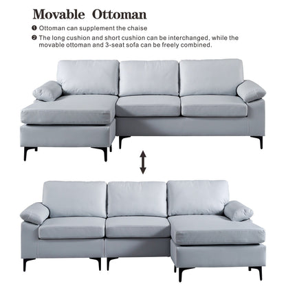 OVIOS Reversible Chaise Sofa With Fluffy Cushions Metal Legs
