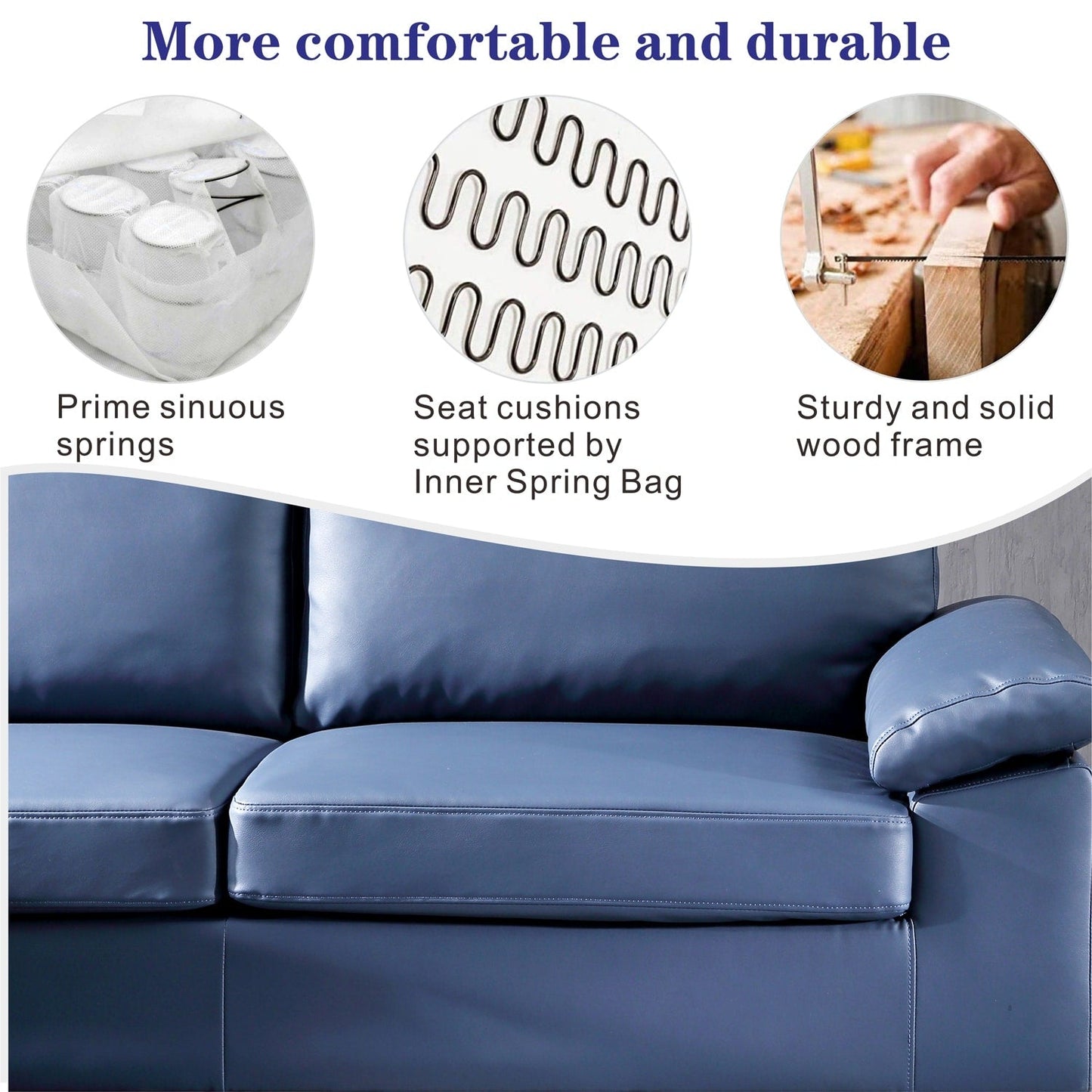 OVIOS Reversible Chaise Sofa With Fluffy Cushions Metal Legs