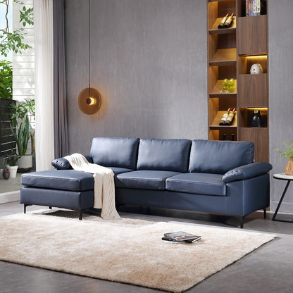 OVIOS Reversible Chaise Sofa With Fluffy Cushions Metal Legs