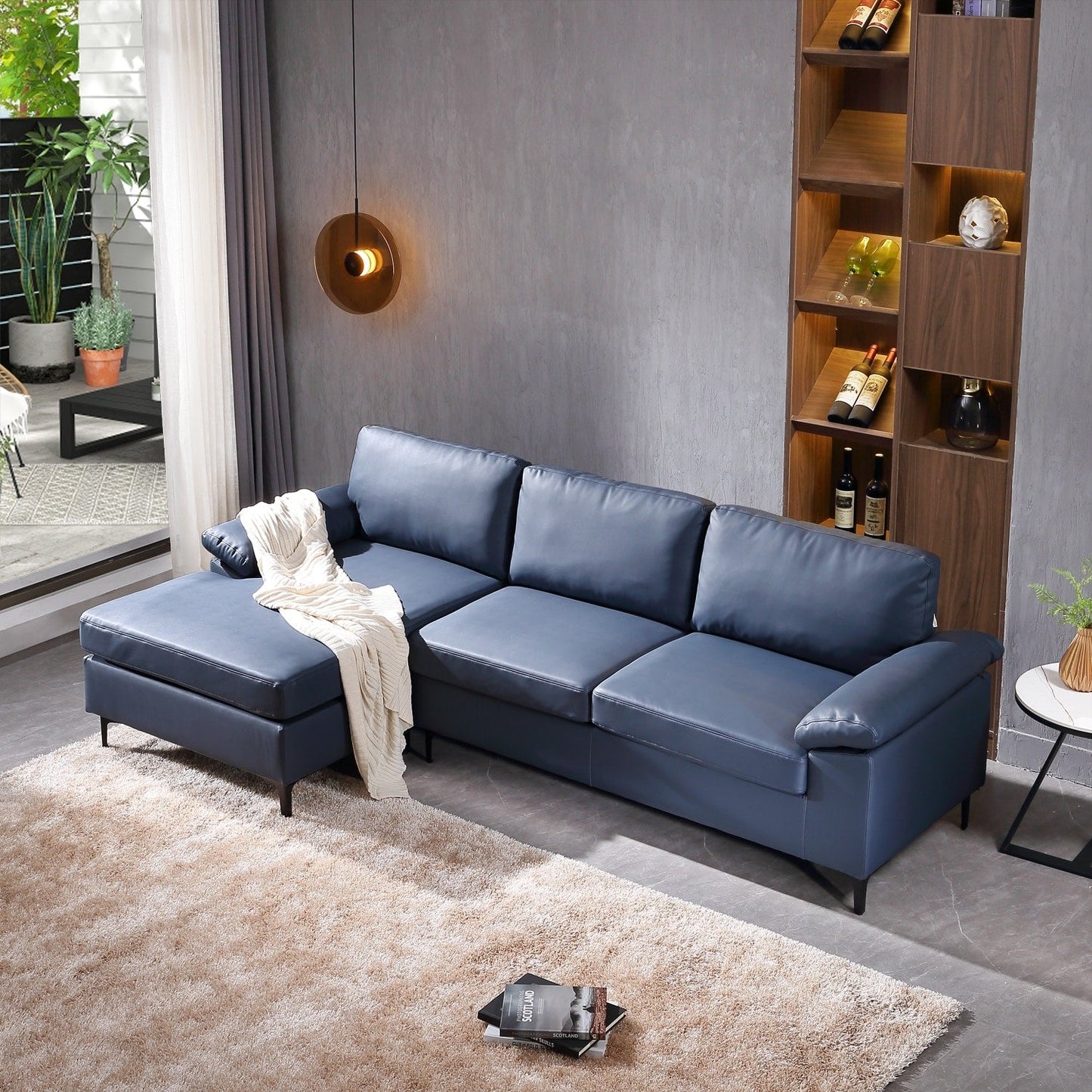 OVIOS Reversible Chaise Sofa With Fluffy Cushions Metal Legs