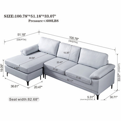 OVIOS Reversible Chaise Sofa With Fluffy Cushions Metal Legs