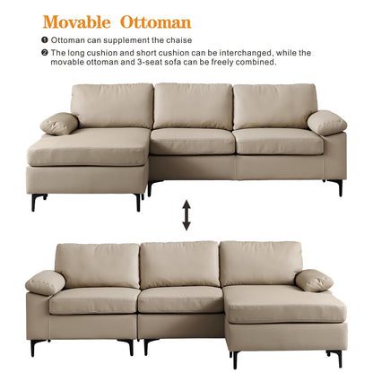OVIOS Reversible Chaise Sofa With Fluffy Cushions Metal Legs