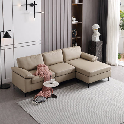 OVIOS Reversible Chaise Sofa With Fluffy Cushions Metal Legs