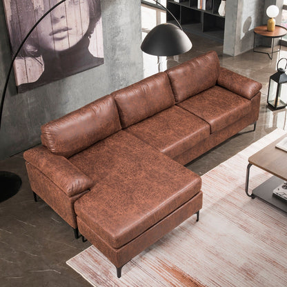 OVIOS Reversible Chaise Sofa With Fluffy Cushions Metal Legs