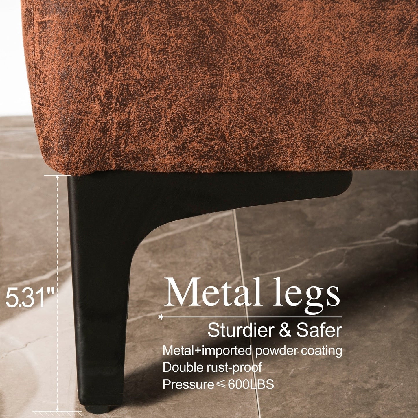 OVIOS Reversible Chaise Sofa With Fluffy Cushions Metal Legs