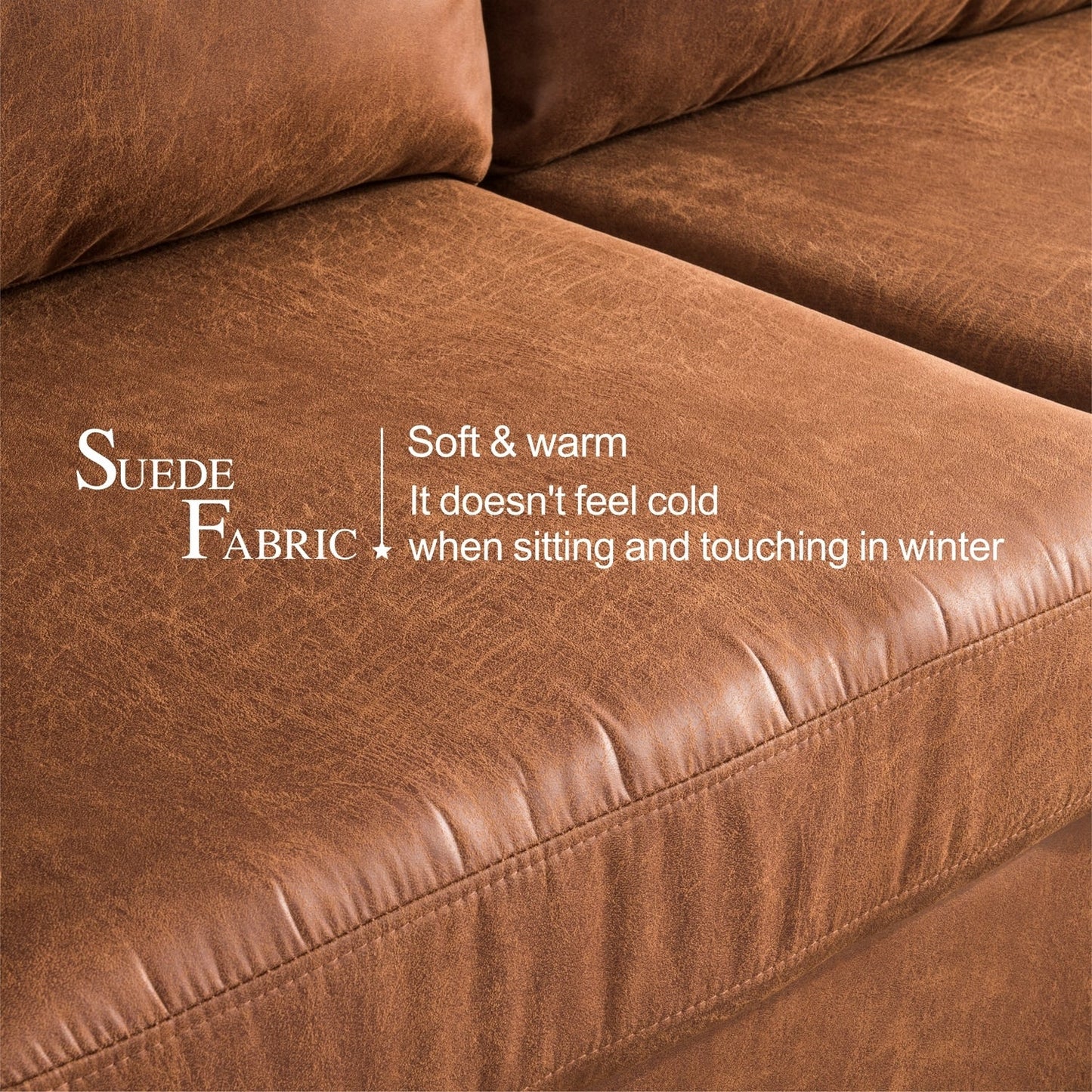 OVIOS Reversible Chaise Sofa With Fluffy Cushions Metal Legs