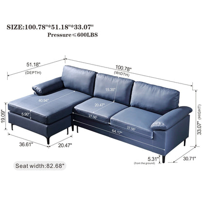 OVIOS Reversible Chaise Sofa With Fluffy Cushions Metal Legs