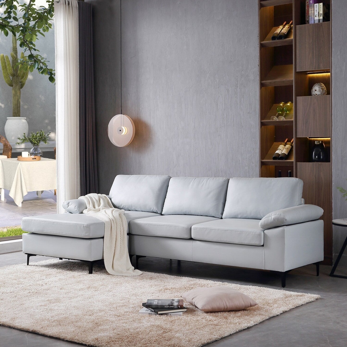 OVIOS Reversible Chaise Sofa With Fluffy Cushions Metal Legs