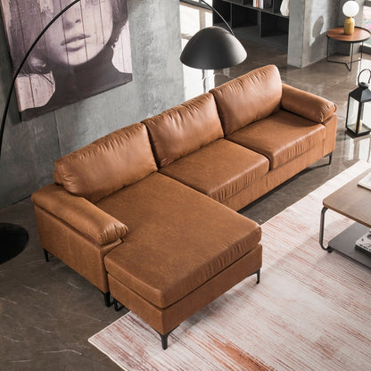 OVIOS Reversible Chaise Sofa With Fluffy Cushions Metal Legs