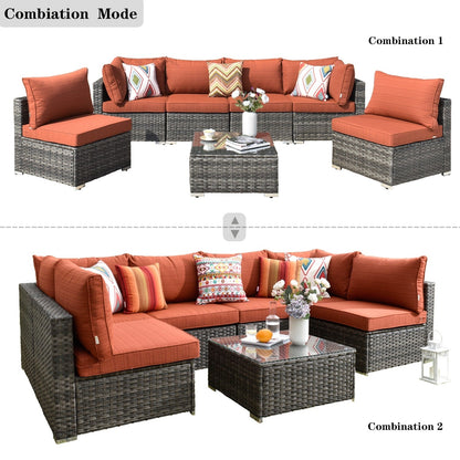 OVIOS Deep Seat Wicker 7-piece Sectional Set