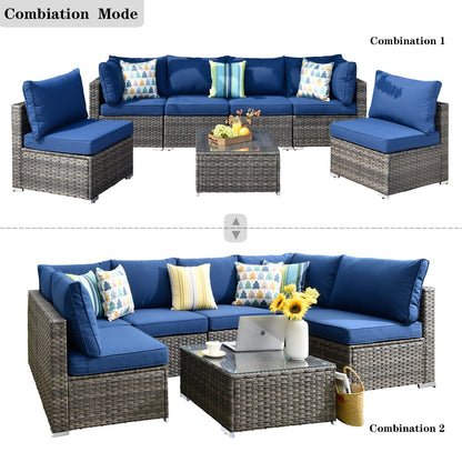 OVIOS Deep Seat Wicker 7-piece Sectional Set