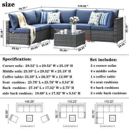 OVIOS Deep Seat Wicker 7-piece Sectional Set